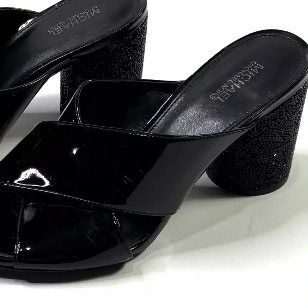 Michael Kors Black Patent Leather Block Heel Sandals - Picture 4 of 9